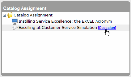 Catalog Assignment interface in which to remove an assignment from an individual user