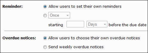 Reminder-related settings in the My Plan dialogs