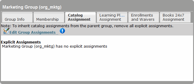 Group Catalog Assignment Tab
