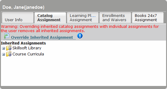Individual User Catalog Assignment Tab