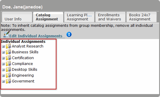 Individual Assignments for a user