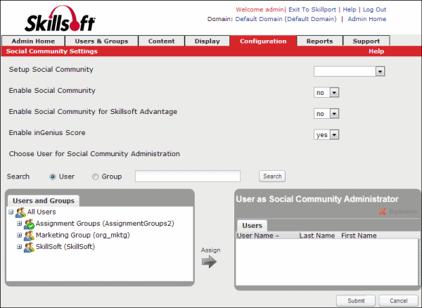 Community page in Skillport Administrator