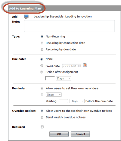 Add to Learning Plan dialog box