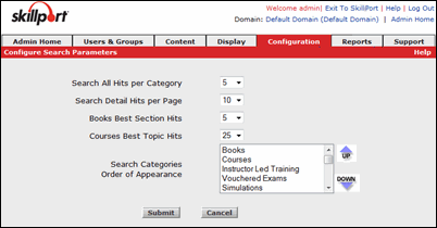 Configure Search Parameters page in SkillPort 7