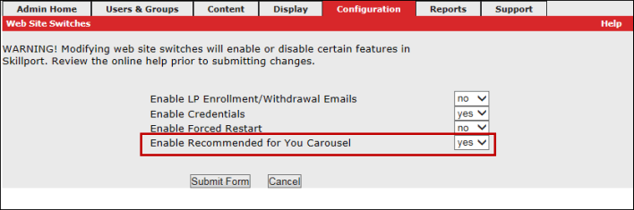 Enable Recommended for You Carousel in Skillport