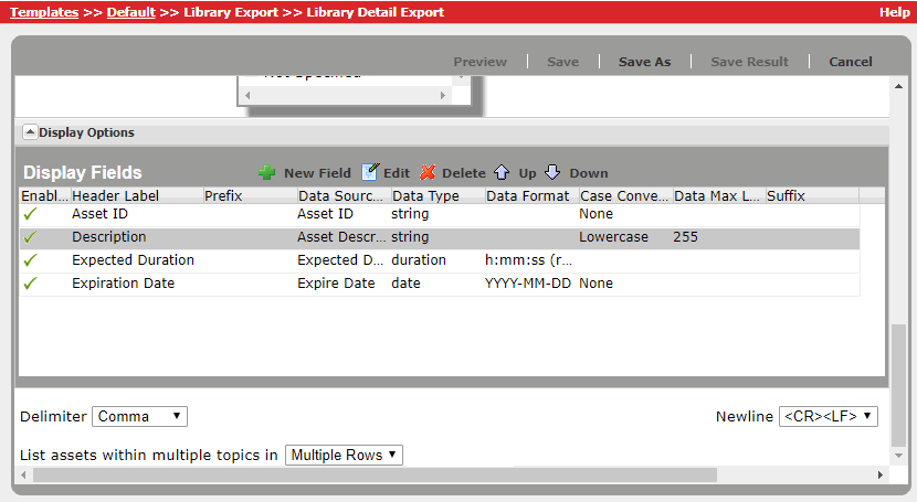 Libary Detail Export Report Dislpay Field Selected