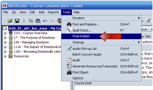 Final publish a SST custom course