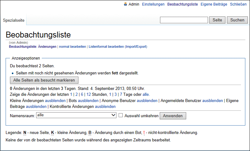 Seite „Meine Beobachtungsliste“