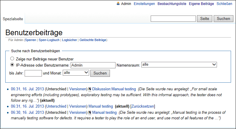 Fenster „Beiträge anzeigen“