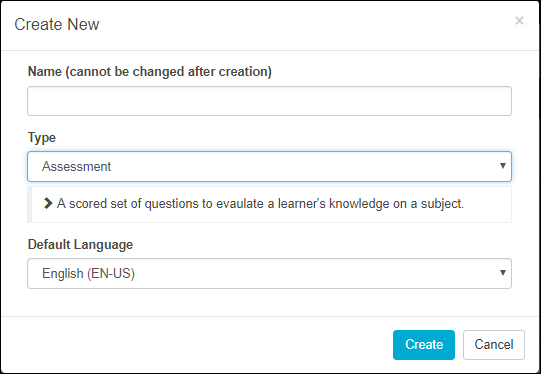 Create new assessment/questionnaire page