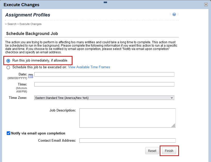 Run this job immediately if allowable setting
