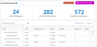 Learning programs page
