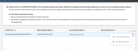 Updated courses list
