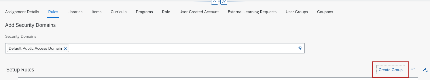 create group button on rules page