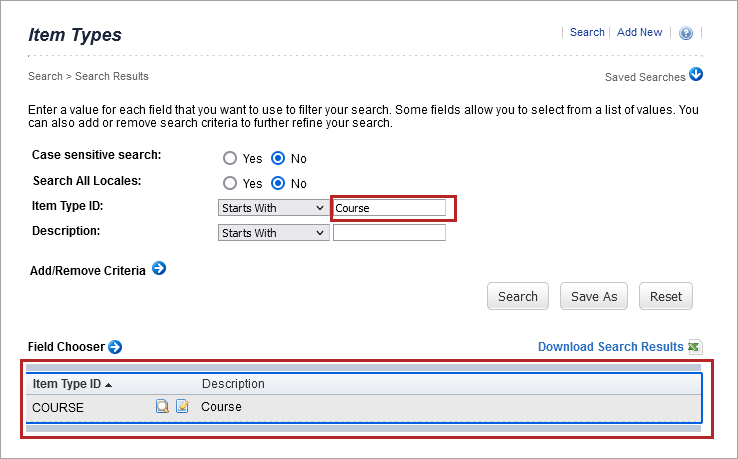 Item type ID search