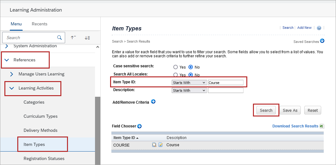 Item Type ID search