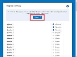 Screenshot of the Progress Summary page. The finish button is highlighted.
