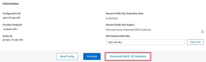 Download SAML SP Metadata button