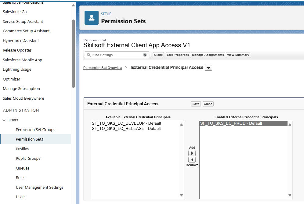 Salesforce interface with Permission sets selected