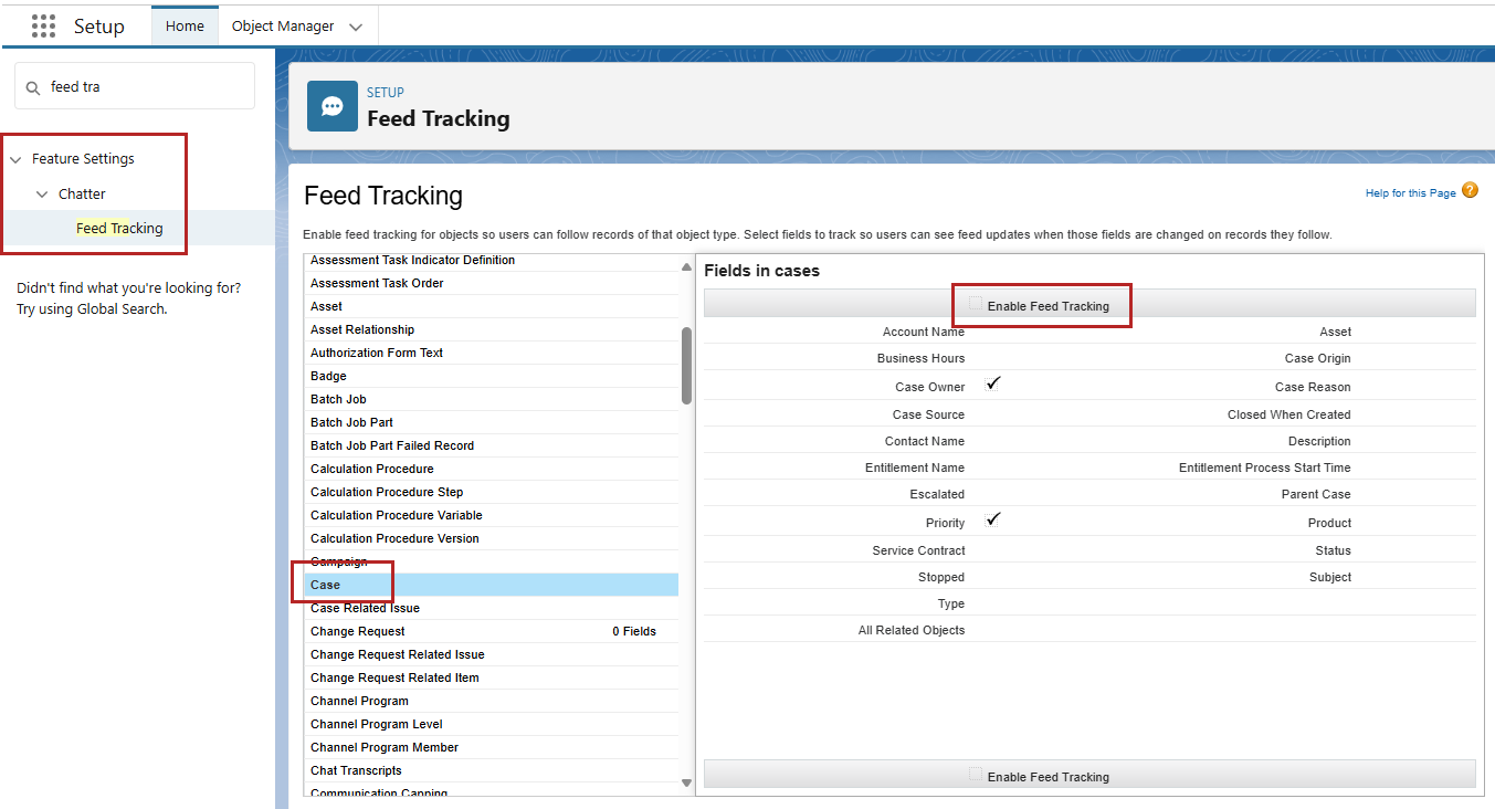 Salesforce interface with feed tracking highlighted