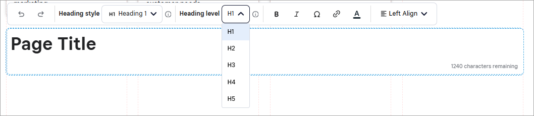 Screenshot showing selected text with editor toolbar above it. Toolbar includes dropdown menus for heading style and heading level.