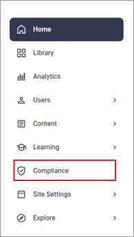 Left navigation bar. Compliance button is highlighted.