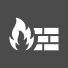 Firewall button, grey square with flame and bricks