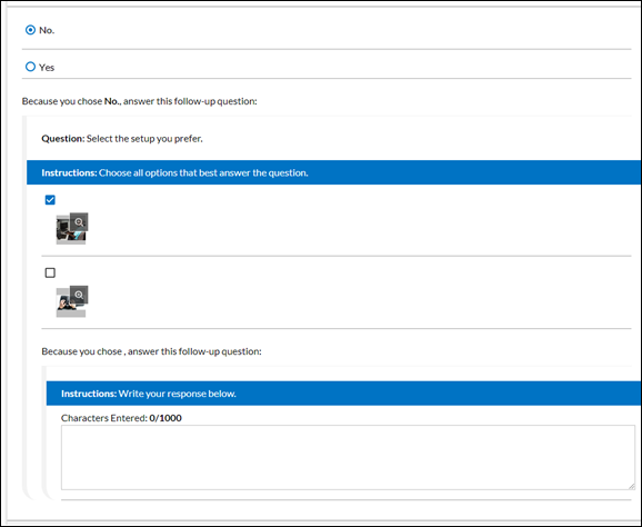 Example of a followup question opening after an option has been selected.