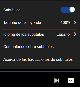 Screenshot of video settings in spanish. Spanish subtitles are on.