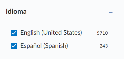 Screenshot of the language filter box.
