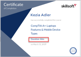 a certificate of completion with the Duration circled in red