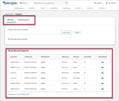 the Import page with the IMPORT and PREVALIDATE tabs circled in red, and the Most Recent Imports area circled in red