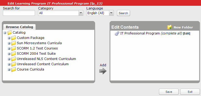 Edit Learning Program page with new learning program shown