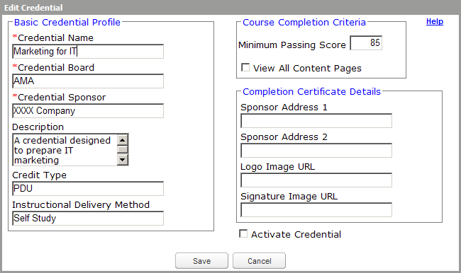 image of the menu for editing Credentials