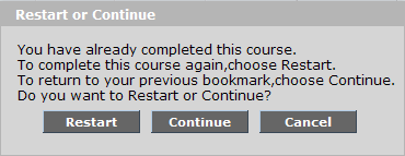 Restart or Continue dialog box