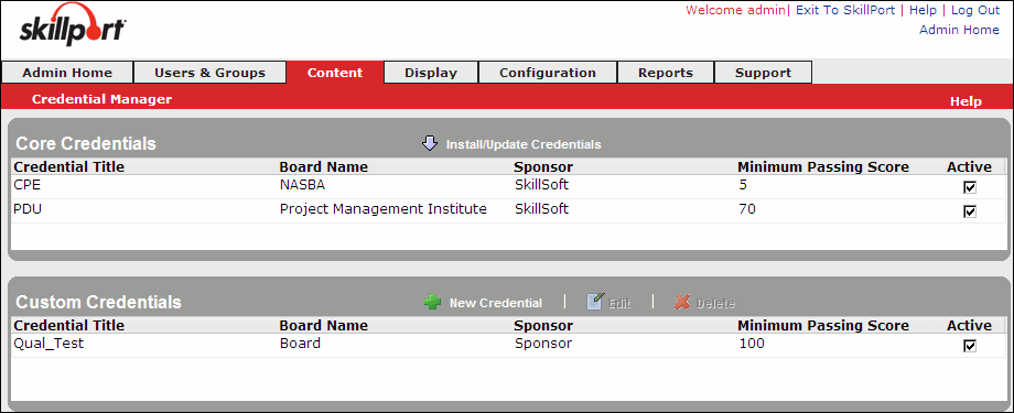 Credential Manager page