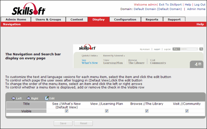 Navigation page in Skillport Administrator