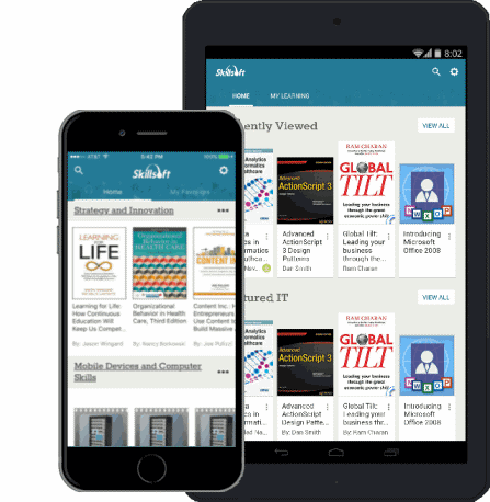 Image of the Skillsoft Learning App main page on an iPad and an iPhone