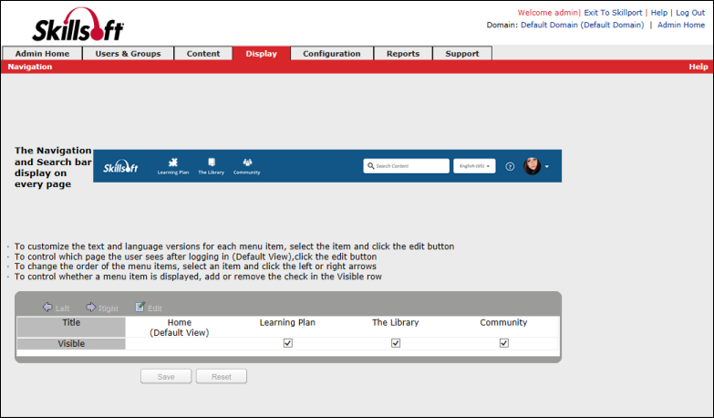 Navigation page in Skillport Administrator