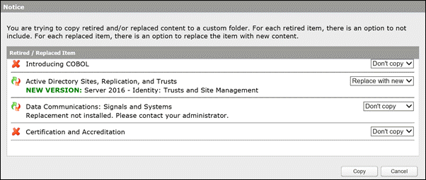 Copy retired and replaced items