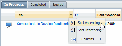 sorting controls on credential progress report