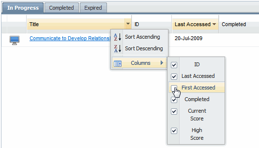 controls for hiding columns on the credentialing progress report