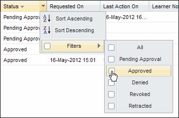 Graphic that shows how to filter the requests to include only approved ones