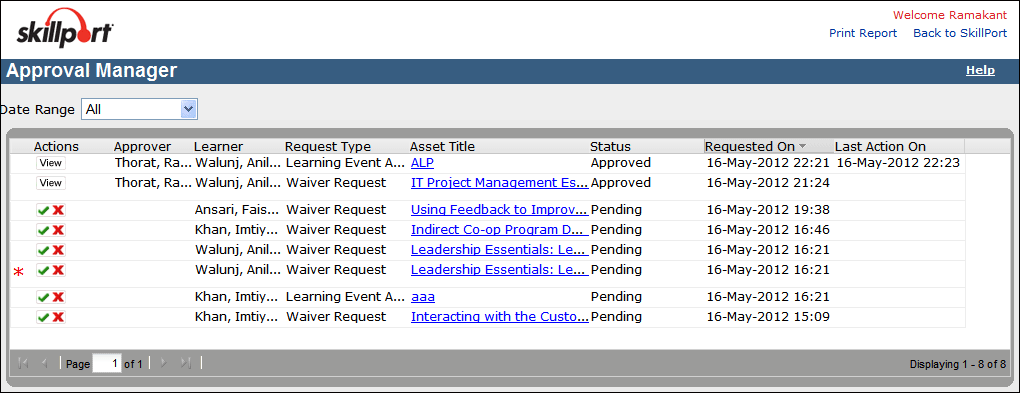 Approval Manager page