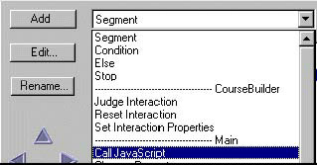 CourseBuilder Interaction dialog box - Selecting Call JavaScript