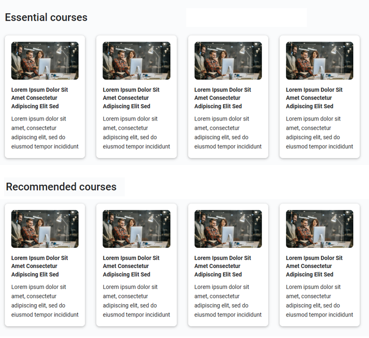 Screenshot of the way an author would have to lay out the headings and cards on the example page so that the visual ordering produces the correct reading order.