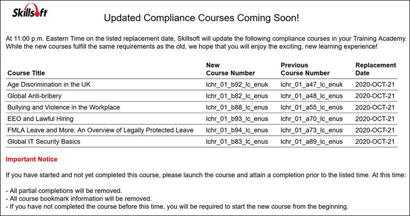 Updated compliance courses coming soon page.