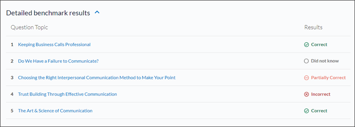 Example of detailed benchmark results