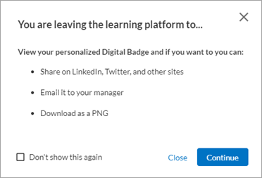 Screenshot of prompt to continue with leaving the learning platform