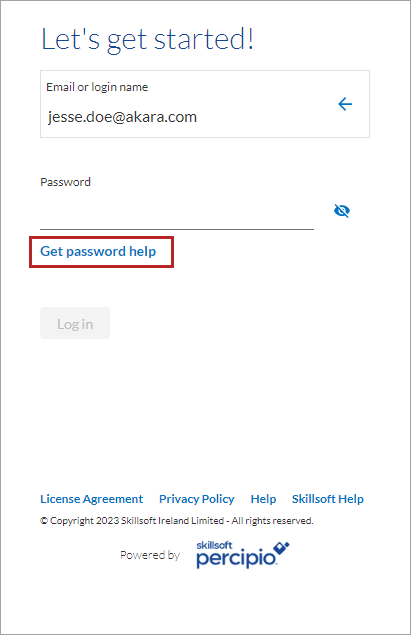 Screenshot of login page. Under the password field there is a "Get password help" button